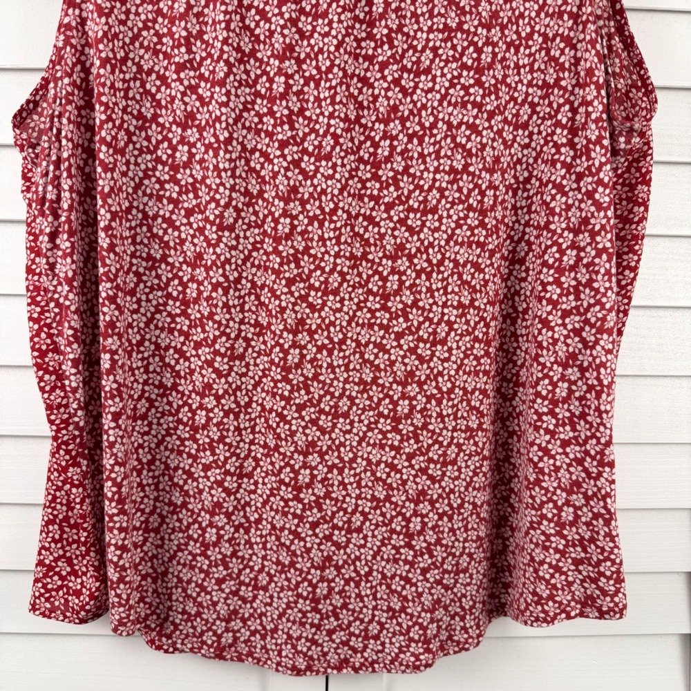 LOFT Sleeveless Blouse Women XXL Red Floral Henley Shell Pocket Top - Picture 9 of 16